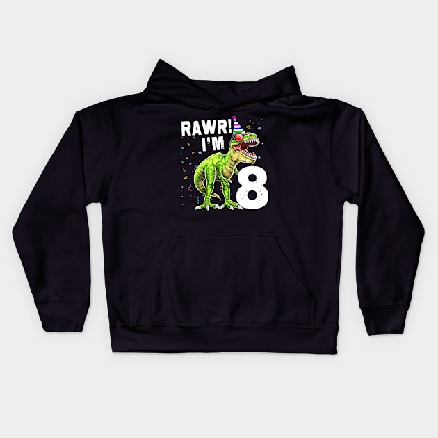 Kids 8 Rex 8th Birthday Shirt Third Dinosaur 8 Year Old Kids Hoodie by Tn Ole